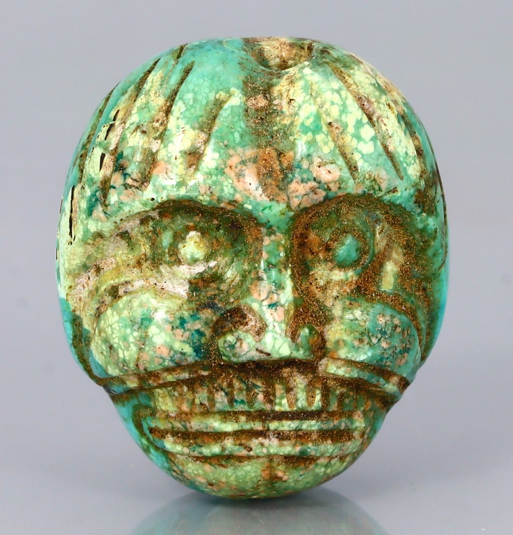 Very Old Tibetan Turquoise Bead with Ancient Face Carving (1 of 3)