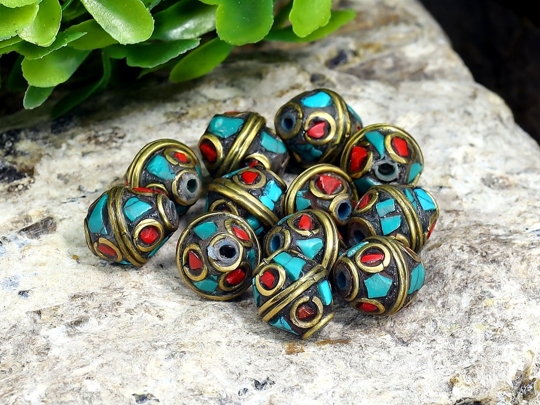 Collection of Vintage Tibetan Turquoise Coral Inlay Beads: 10.8x10.4mm Weight: 16.5 grams (Before Packing) Thousand Planet Auction House Season 5: Ten2Go Antique Beads Collection Auction. A bargain hunter's, fixer-upper's, and pack-rat's dream come true! Our