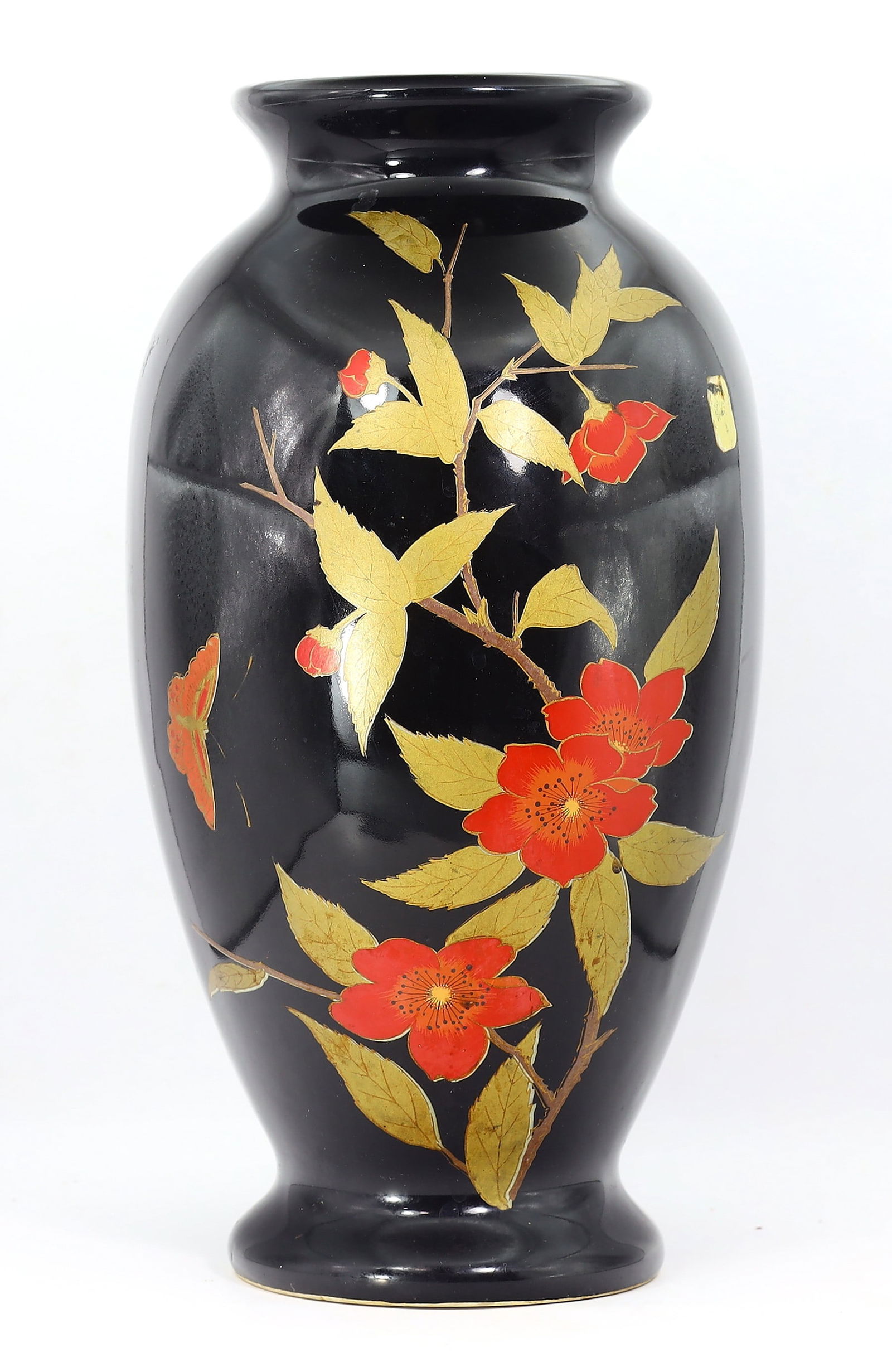 Vintage Japanese Black Vase Ikebana Flowers Painting Ceramic Vase (1 of 3)