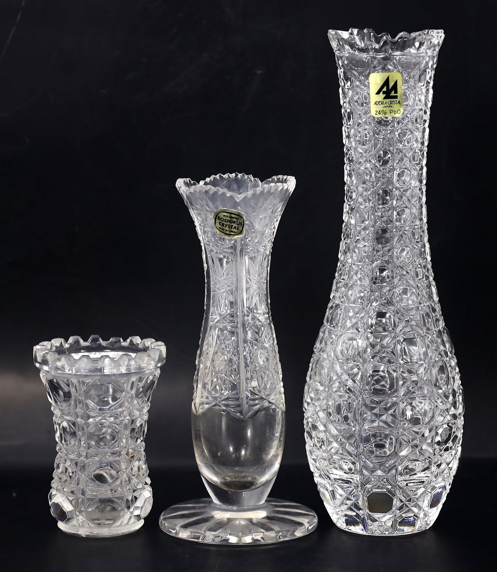 3 Vintage Czech Bohemian Cut Glass Crystal Bud Vase & Cup (1 of 4)