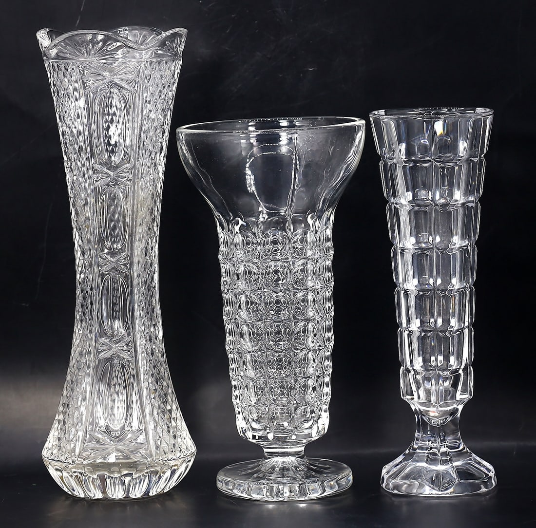Set of 3 Vintage Aderia and Bohemian Cut Crystal Vases (1 of 3)