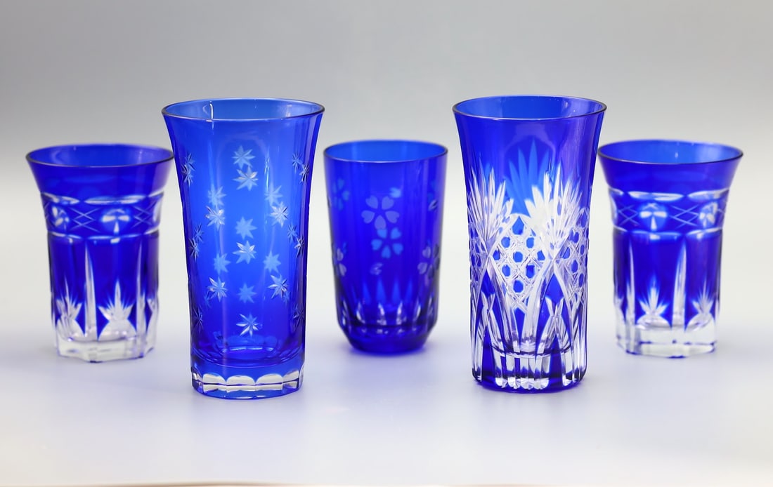 Set of 5 Vintage Edo Kiriko Kagami Rock Crystal Sake Luxury Art Glass (1 of 4)