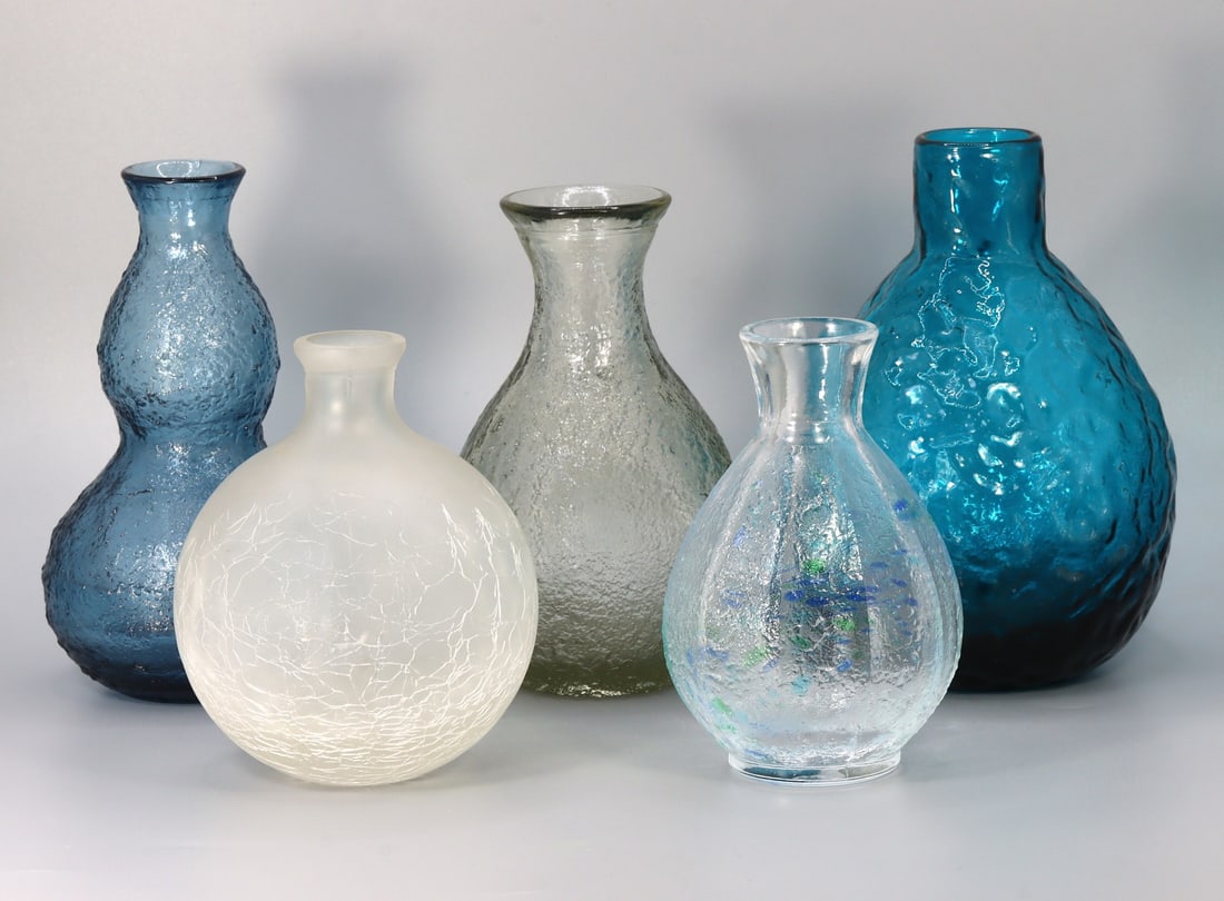 5 Toyo Sasaki Glass Japanese Tokuri Blue Green White Soda Glass Carafe (1 of 3)