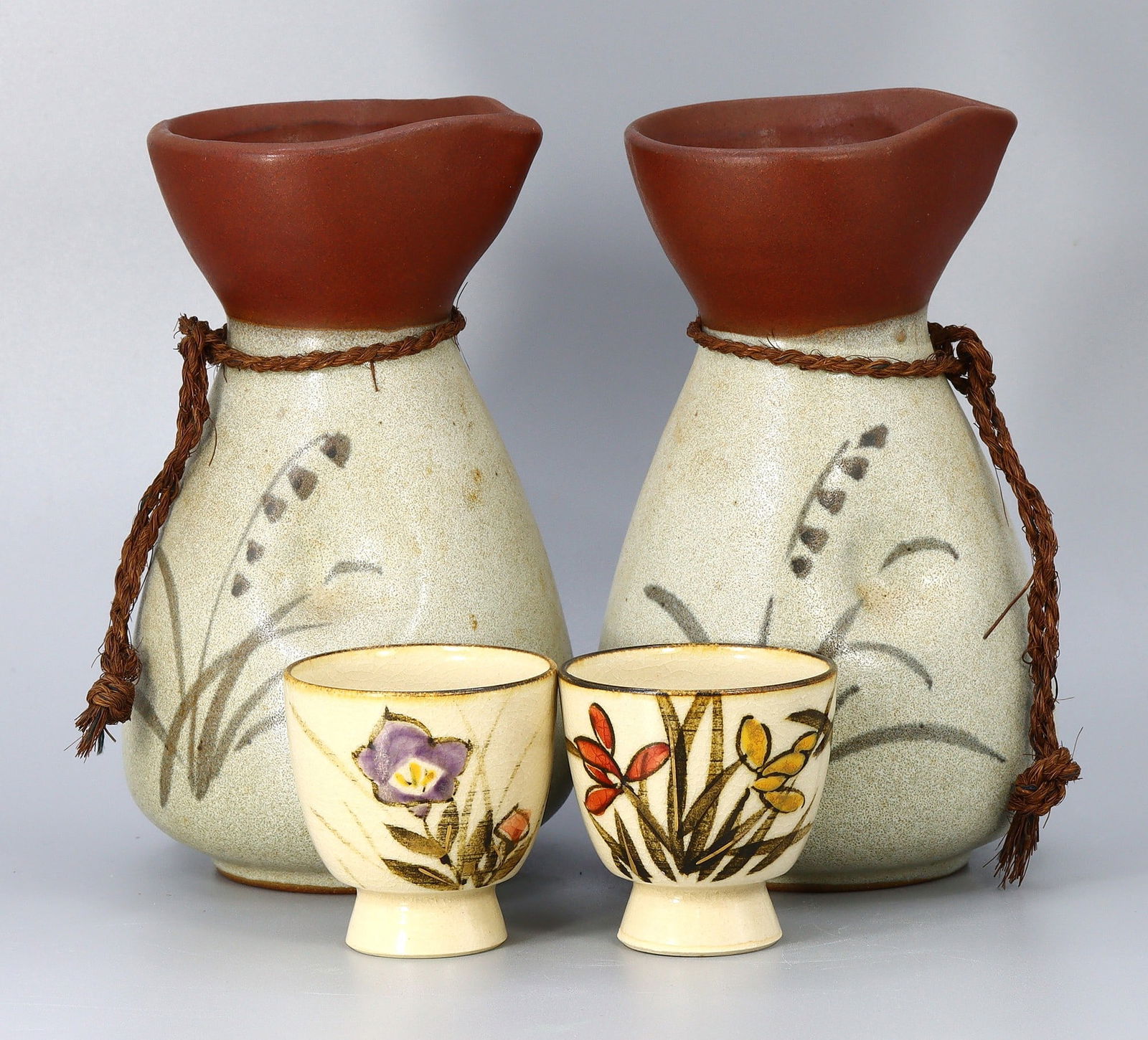 4 Vintage Japanese Ceramic Tea Bottle Cup Set (1 of 4)