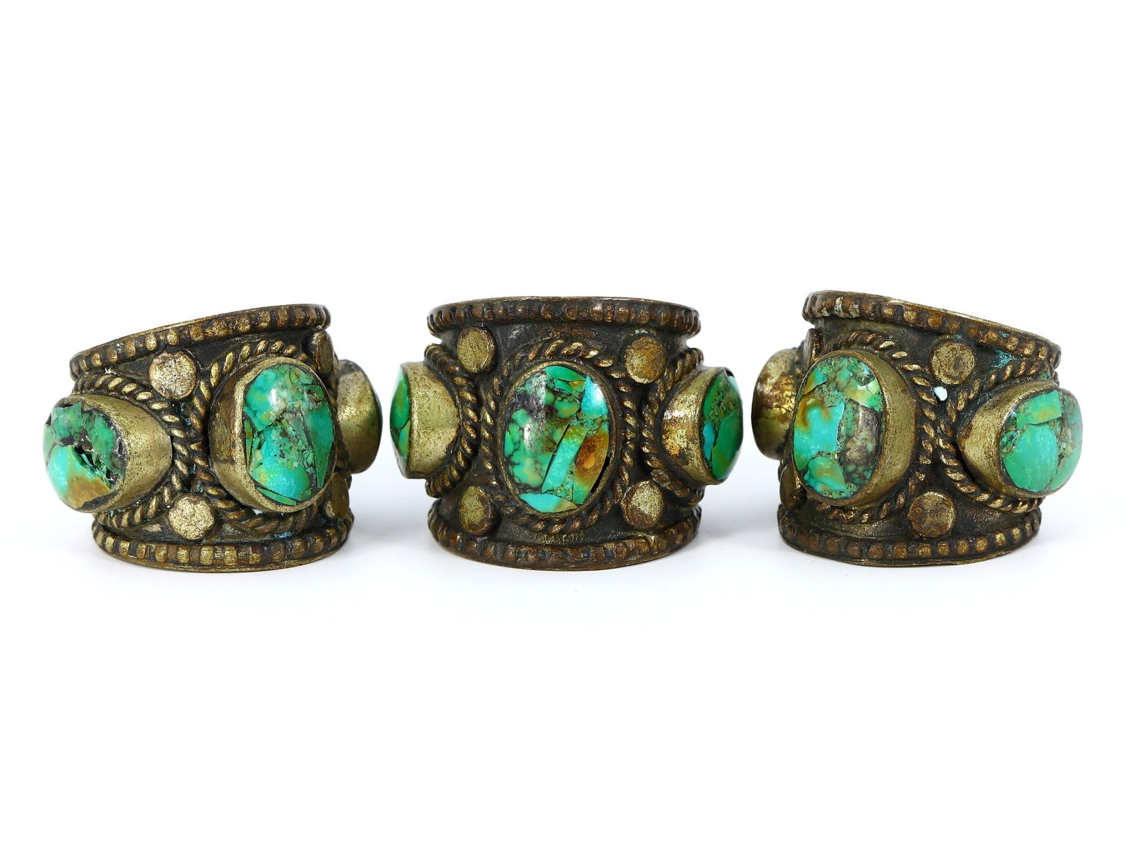 Vintage Tibetan Natural Turquoise Stone Tribal Silver Pendant Beads (1 of 2)