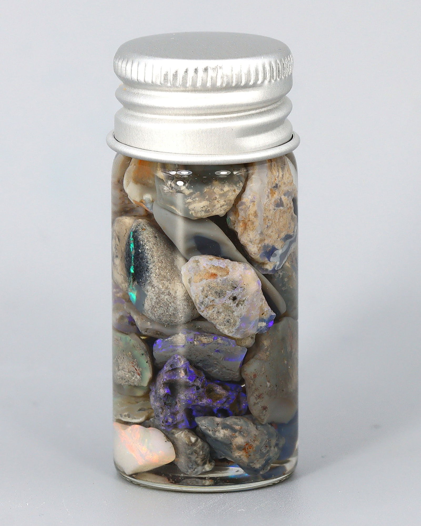 54.8Ct Natural Australian Lightning Ridge Black Opal Specimen Rough Jar (1 of 2)