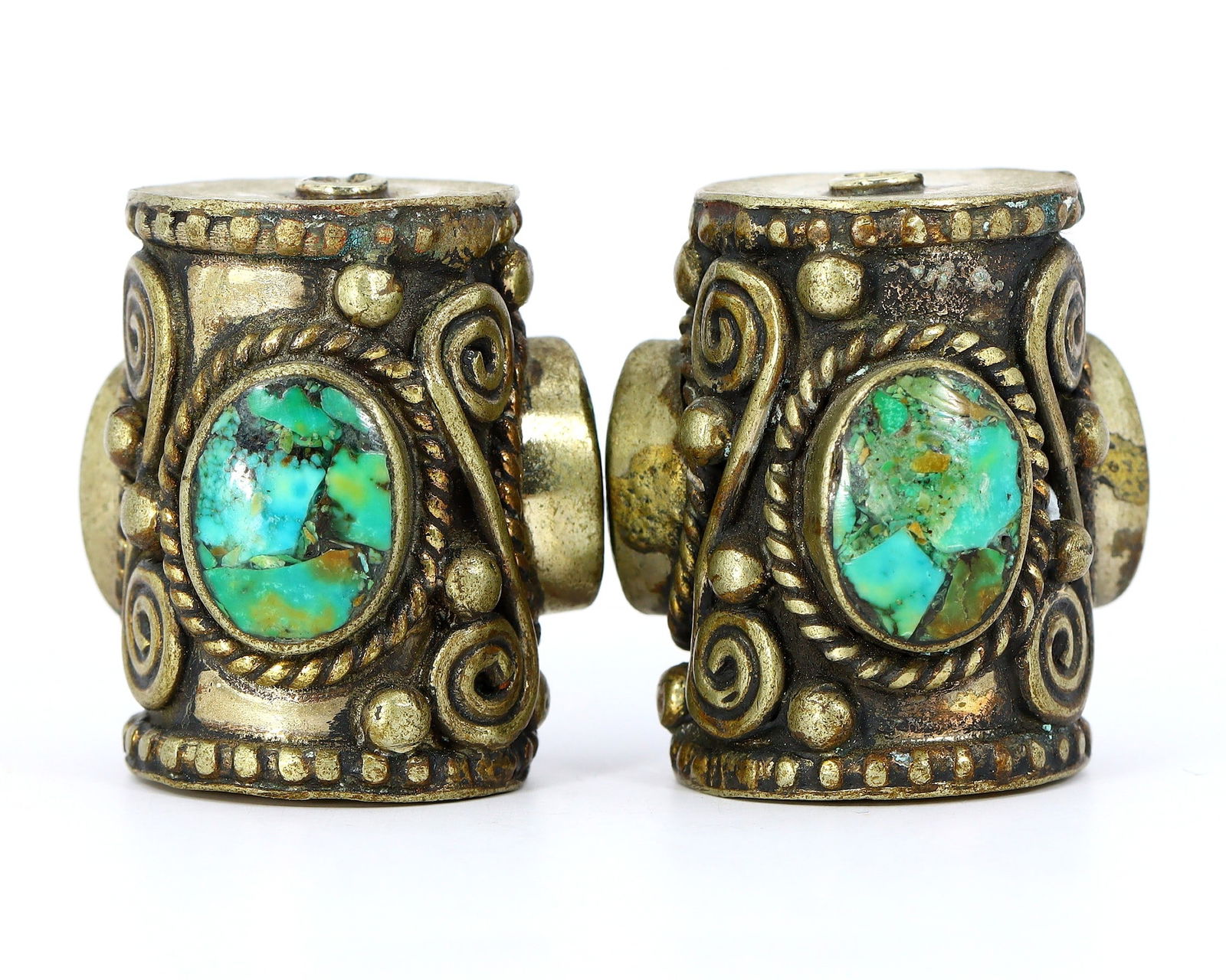 Vintage Tibetan Natural Turquoise Stone Tribal Silver Pendant Beads (1 of 3)