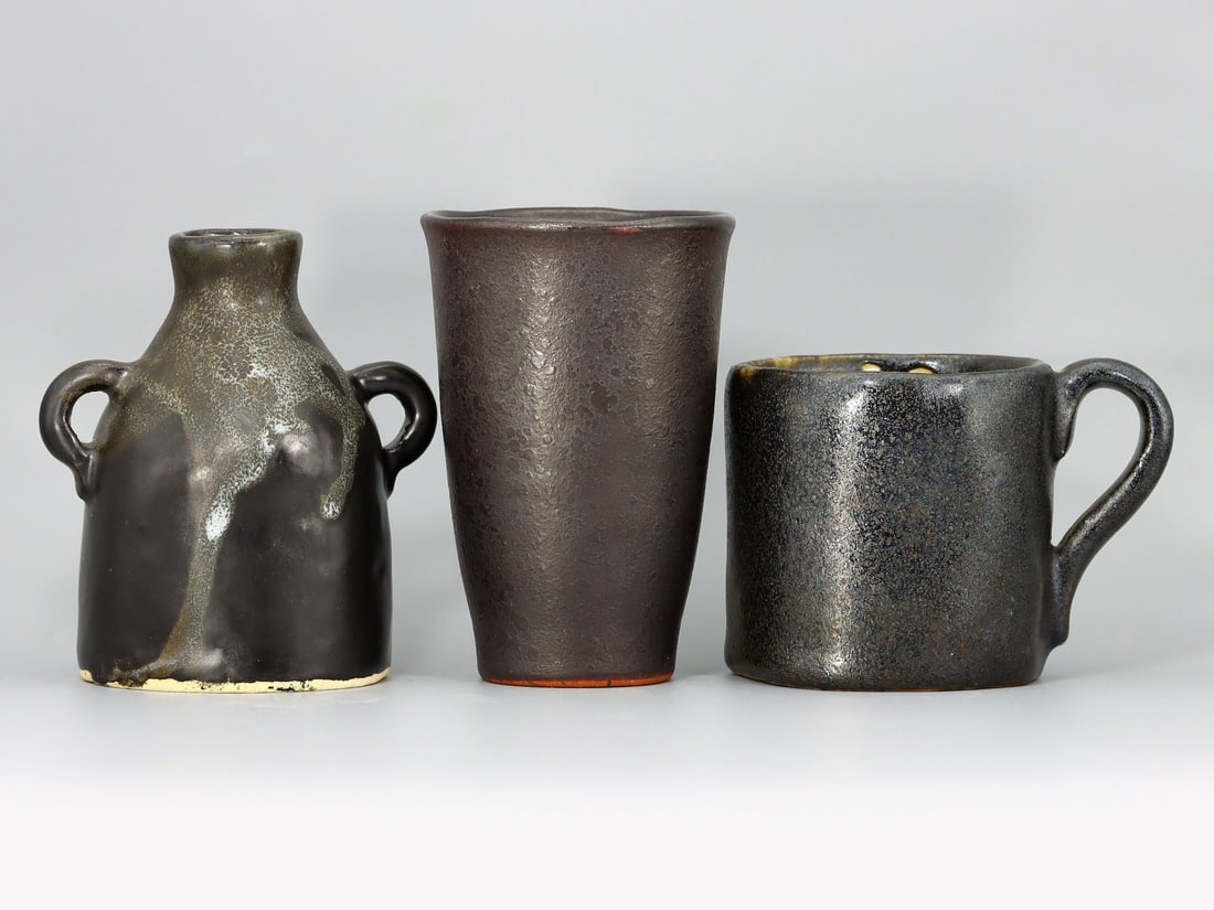 3 Vintage Japanese Ceramic Teacups & Bottle with Side Handles (1 of 3)