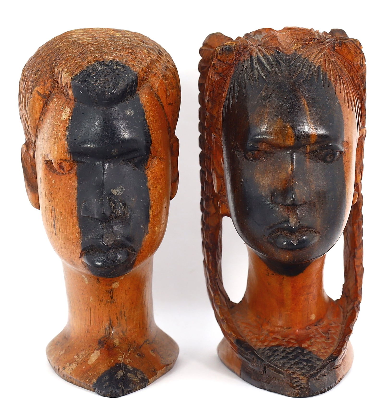 Pair of 2 Vintage Hand Carved African Ebony Wood Bust Sculptures (1 of 4)