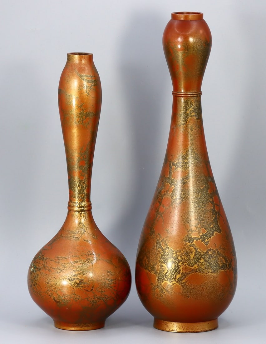 Vintage Japanese Bronze Vase Brown & Crane Neck Tang Style Gilt Vase (1 of 3)