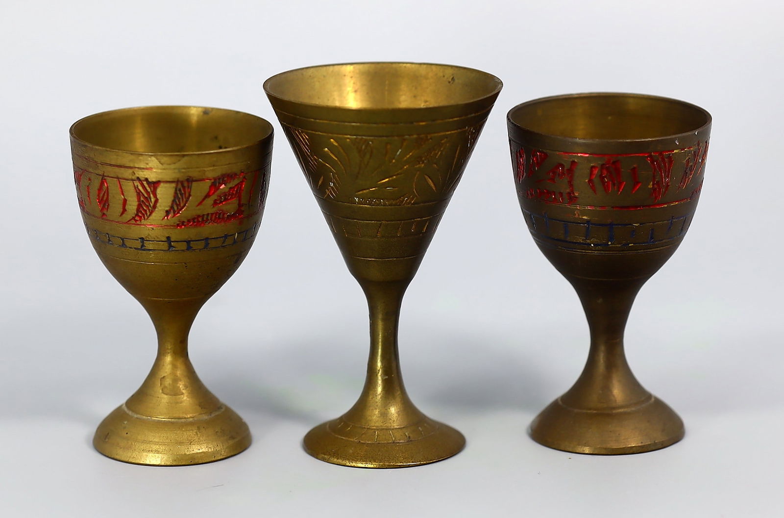 3 Vintage Egyptian Engraved Brass Shot Glass Goblets (1 of 3)