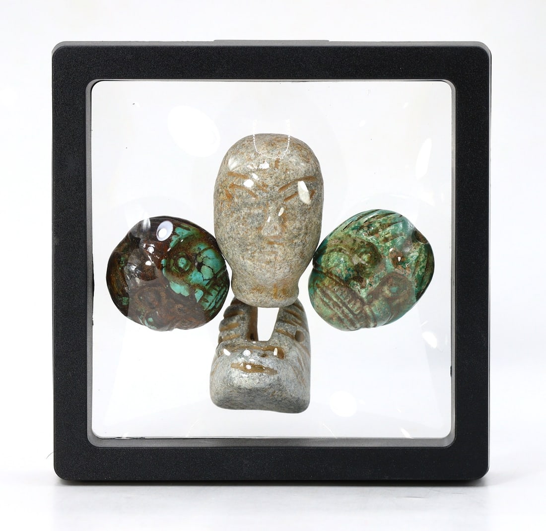 Collection of Ancient Batrian Figurine Head Carving & Tibetan Face Turquoise Carving: 9x9cm Weight: 103.5 grams (Before Packing) A bargain hunter's, fixer-upper's, and pack-rat's dream come true! Our Ten2Go "warehouse" style auction presents over thousand lots in a fast-paced old-style