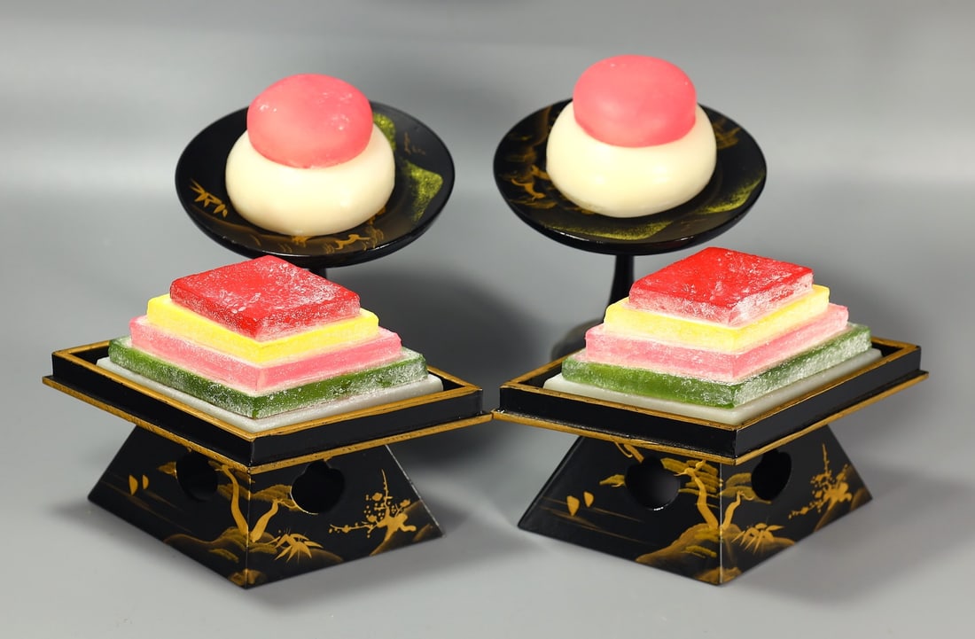 Japanese Hina Doll Rhombus & Round Rice Cake Offering Stand Vintage Furniture Wood (1 of 2)