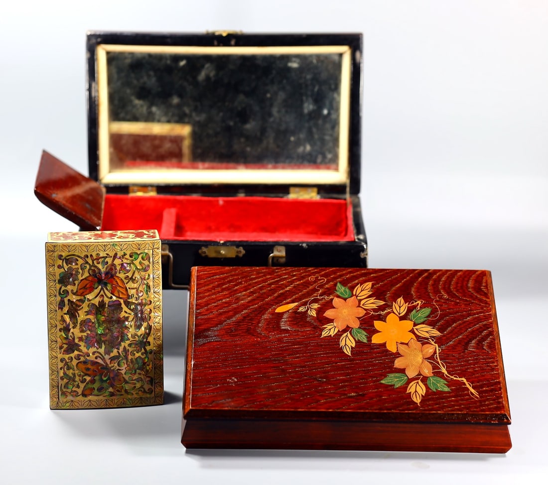 Collection of 3 Vintage Wooden Jewelry Box (1 of 3)