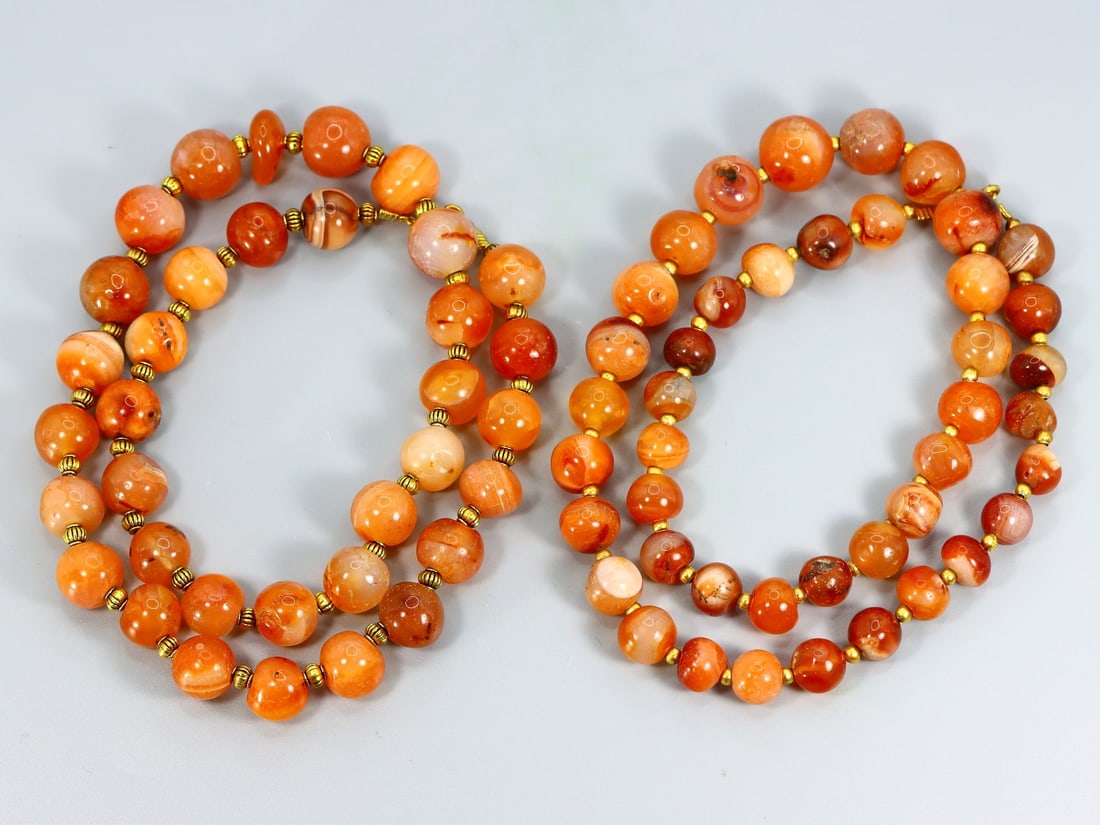 Two Ancient Himalayan Ball Shaped Agate Carnelian Beads Necklace (1 of 2)