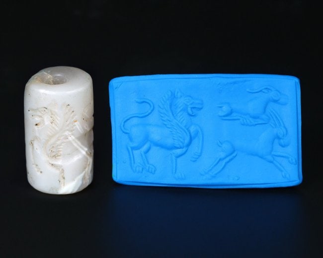 Ancient Mesopotamian Neo Assyrian Chalcedony Agate Cylinder Seal Bead (1 of 11)