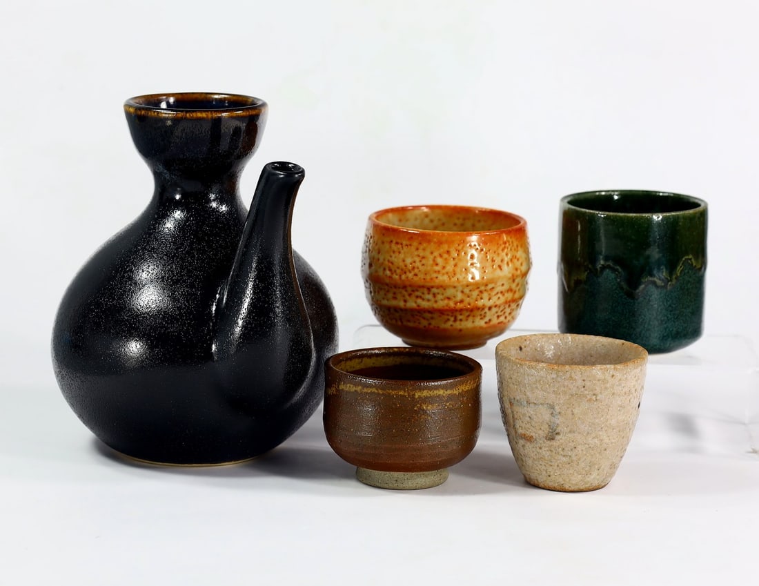 Collection of Japanese Ceramix Sake Cups & Sake Bottle Pottery Art (1 of 5)