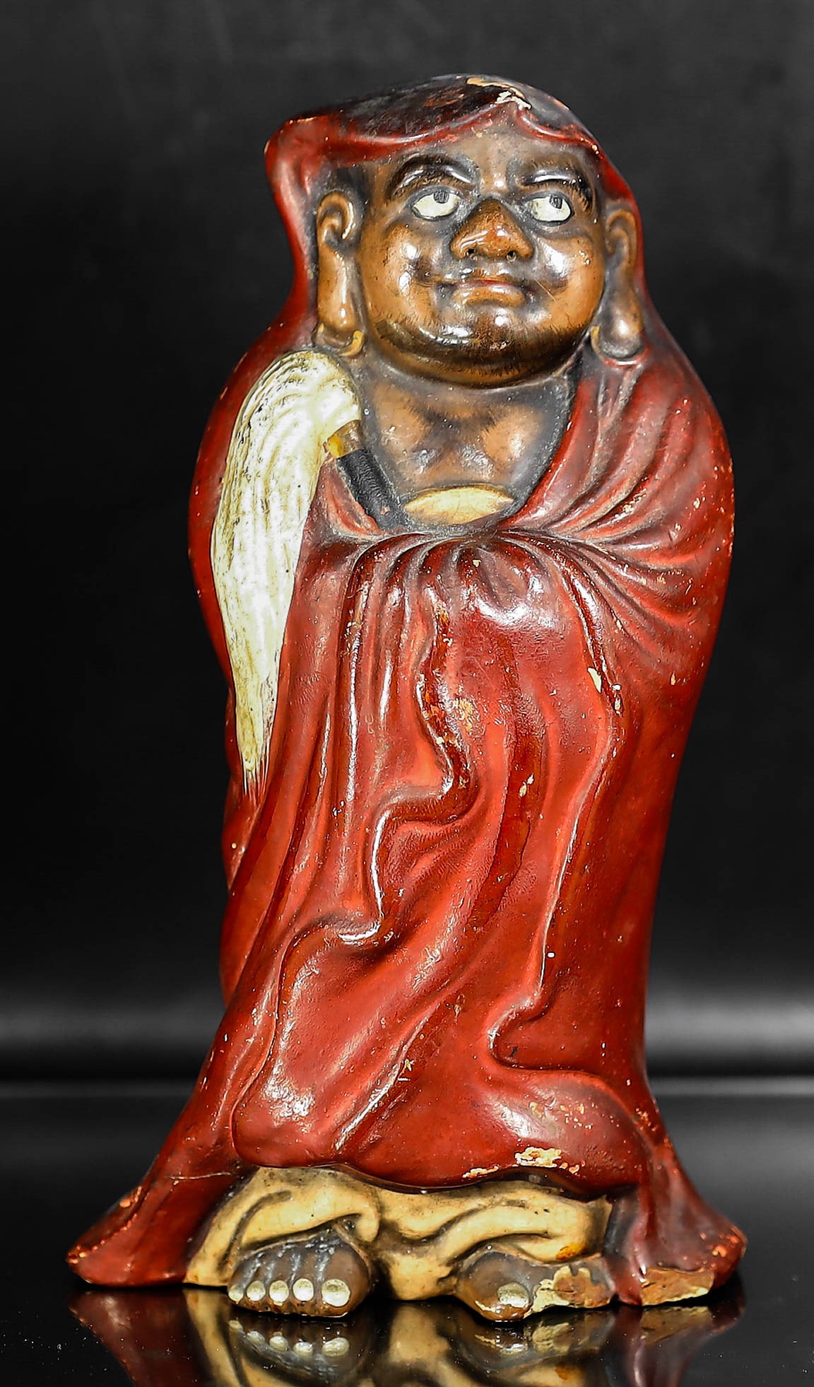 Japanese Kutani Ware Ceramic Meiji Period Antique Dharma Daishi Zuito Figurine (1 of 3)
