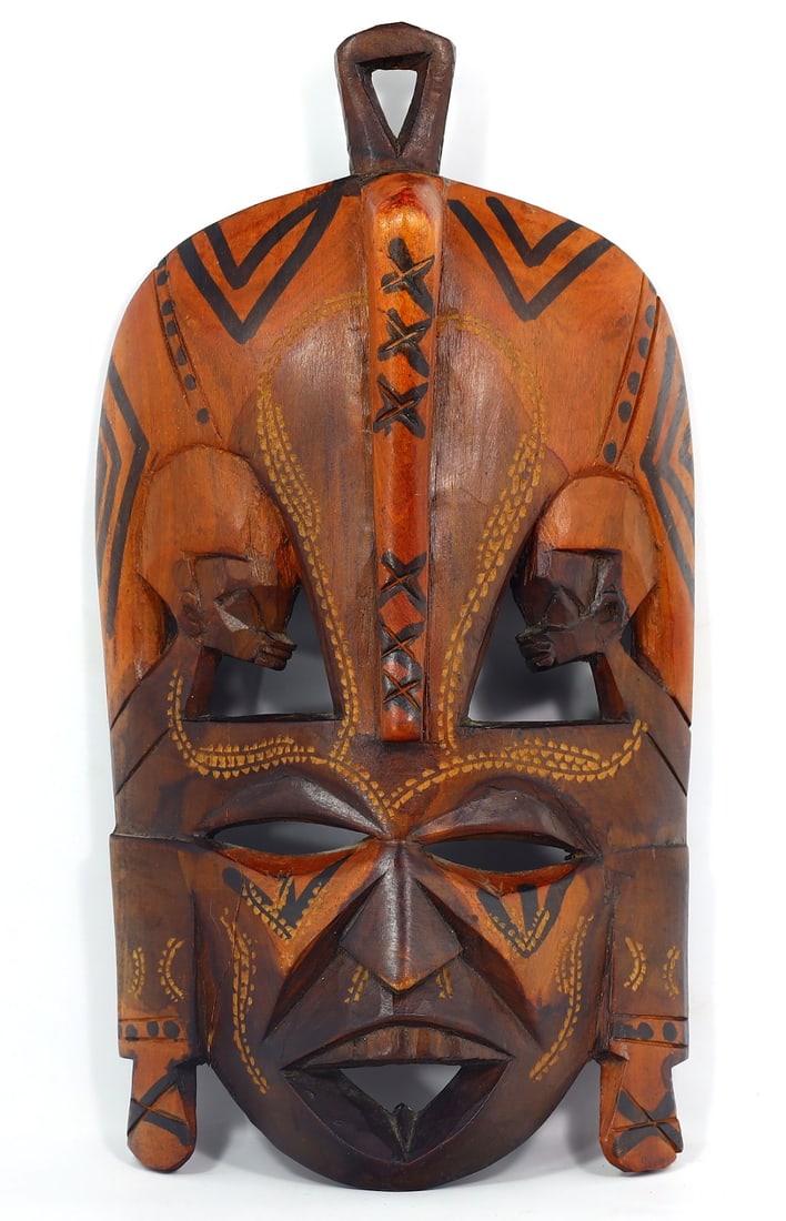 Vintage Hand Carved Wood African Tribal Ceremonial Mask Wall Decor Decoration (1 of 2)