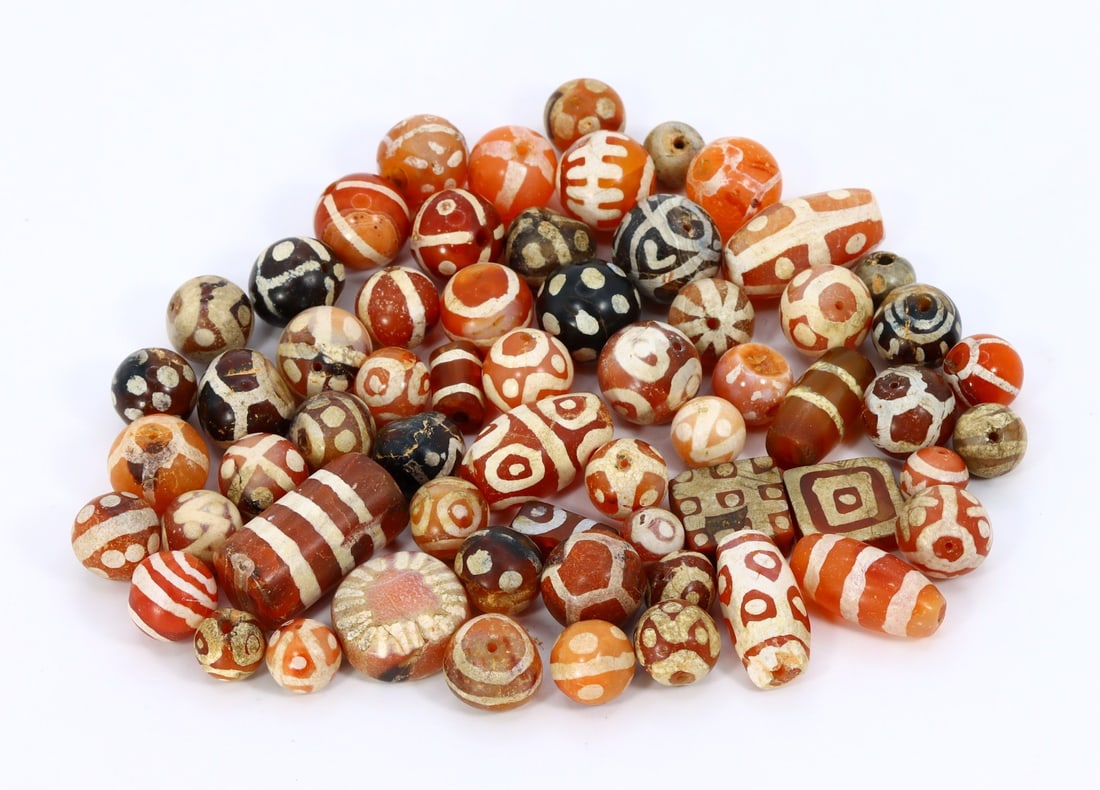 Antique vintage Indo Tibetan Etched Carnelian dzi Beads (1 of 2)