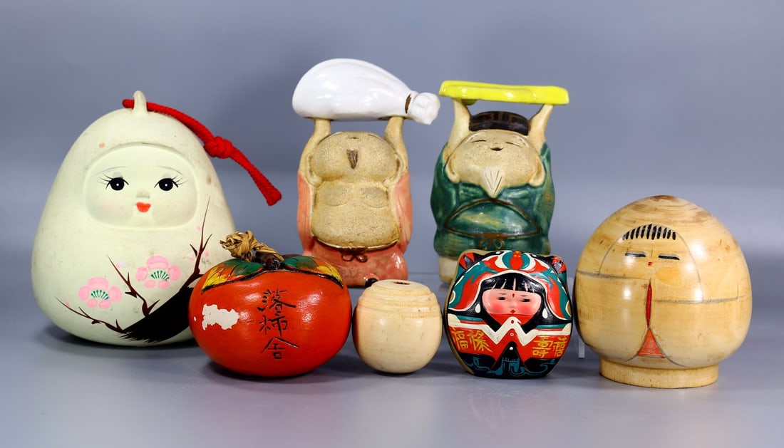 7 Vintage Japanese Clay Doll Bell Figures Traditional Craft (1 of 3)