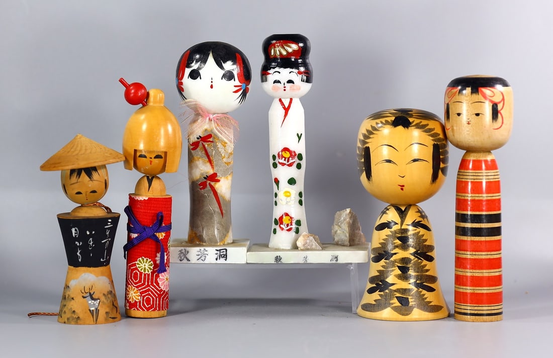 Collection of Vintage Japanese Wooden & Stone Figurine Kokeshi Doll Figurine Traditional Craft Toy (1 of 3)