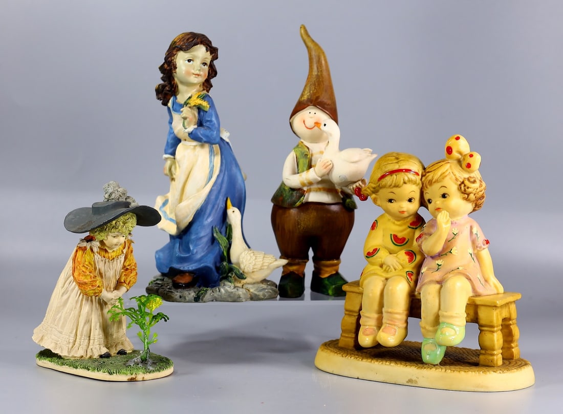 Collection of Four Plaster Girl & Boy Figurine Statue Ornaments (1 of 2)