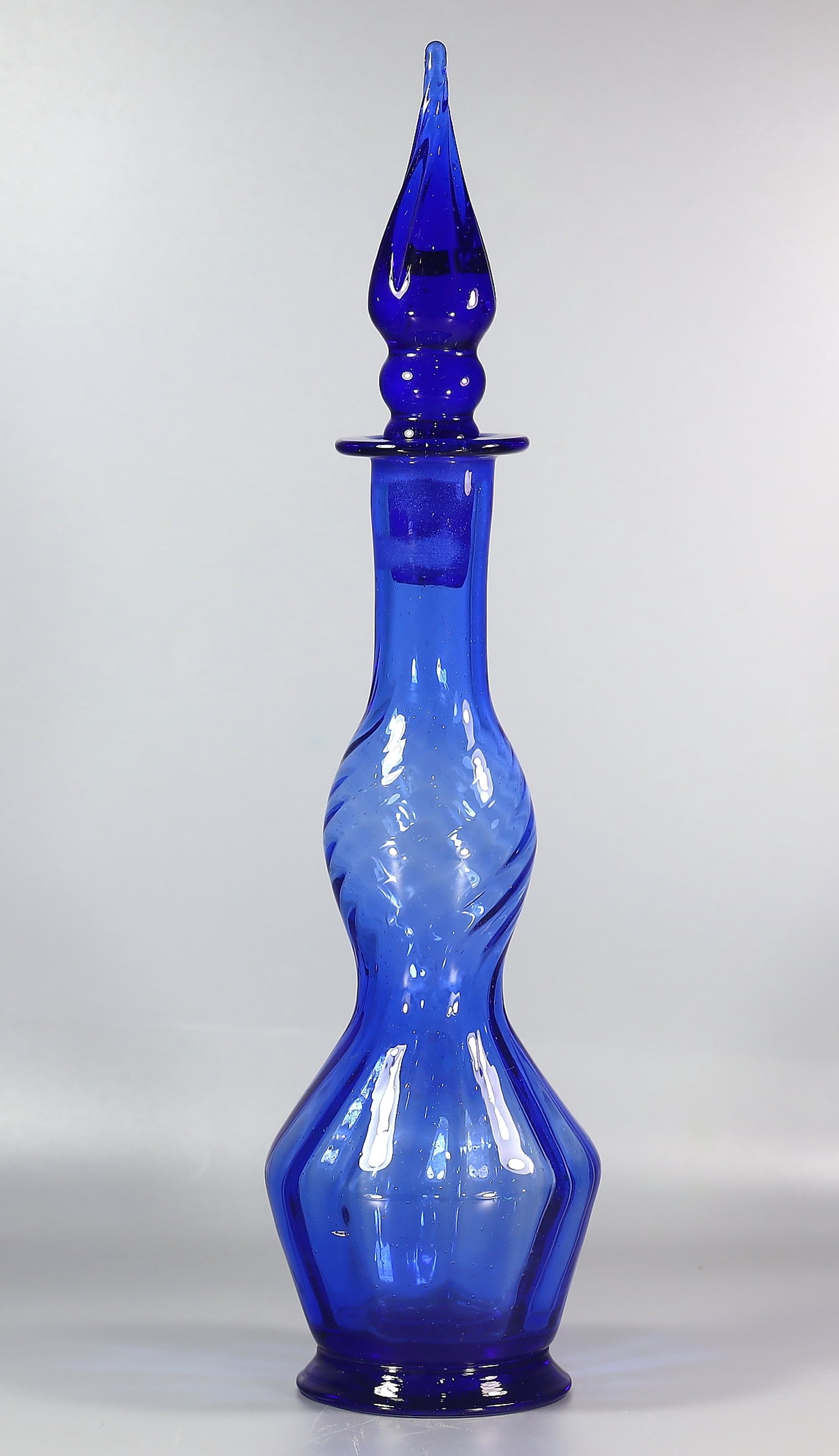 Vintage Italian Cobalt Blue Glass Empoli Decanter Bottle with Stopper (1 of 3)