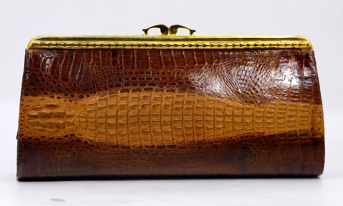 Vintage Brown Genuine Croc Leather Clutch Envelope Wallet (1 of 6)