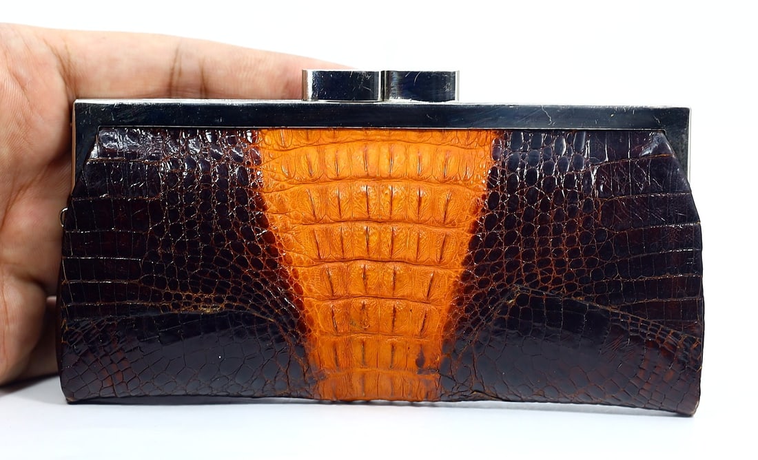Vintage Brown Genuine Croc Leather Clutch Envelope Wallet (1 of 7)