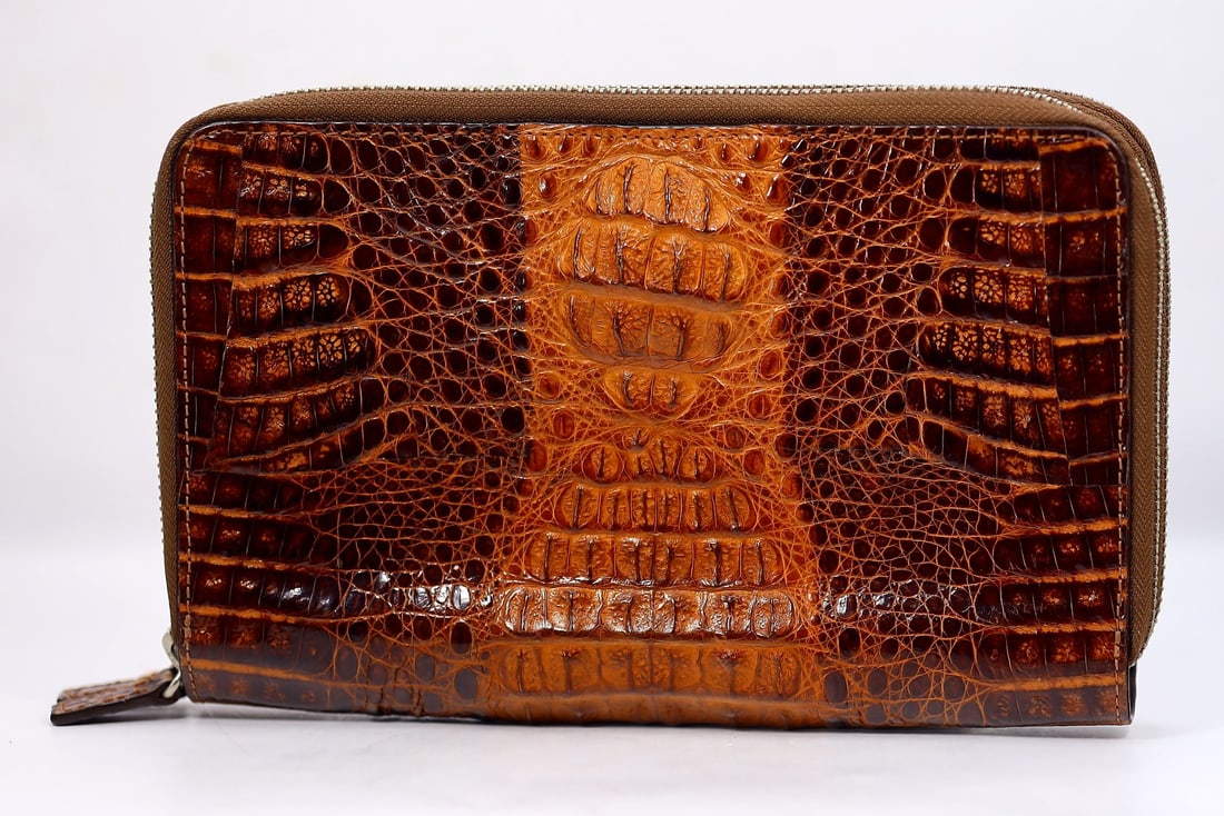 Vintage Brown Genuine Croc Leather Clutch Envelope Wallet (1 of 8)