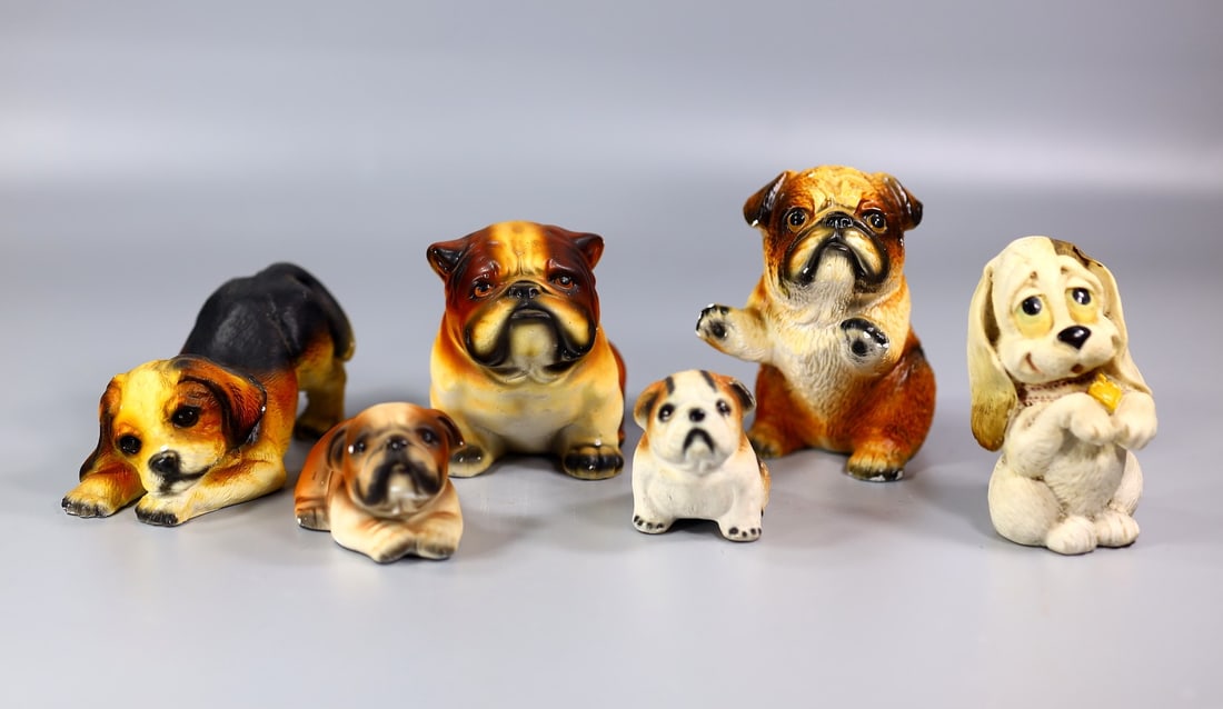 Collection of Six Plaster Dog Figurine Statue Ornaments (1 of 2)