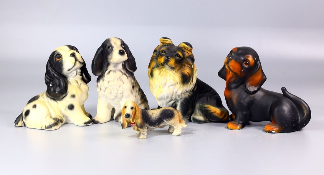 Collection of Five Plaster Dog Figurine Statue Ornaments (1 of 3)