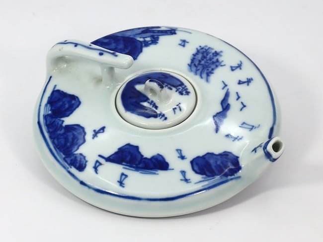 Vintage Chinese Signed Slim Round Shaped Teapot Blue and White Porcelain Tea Pot (1 of 8)