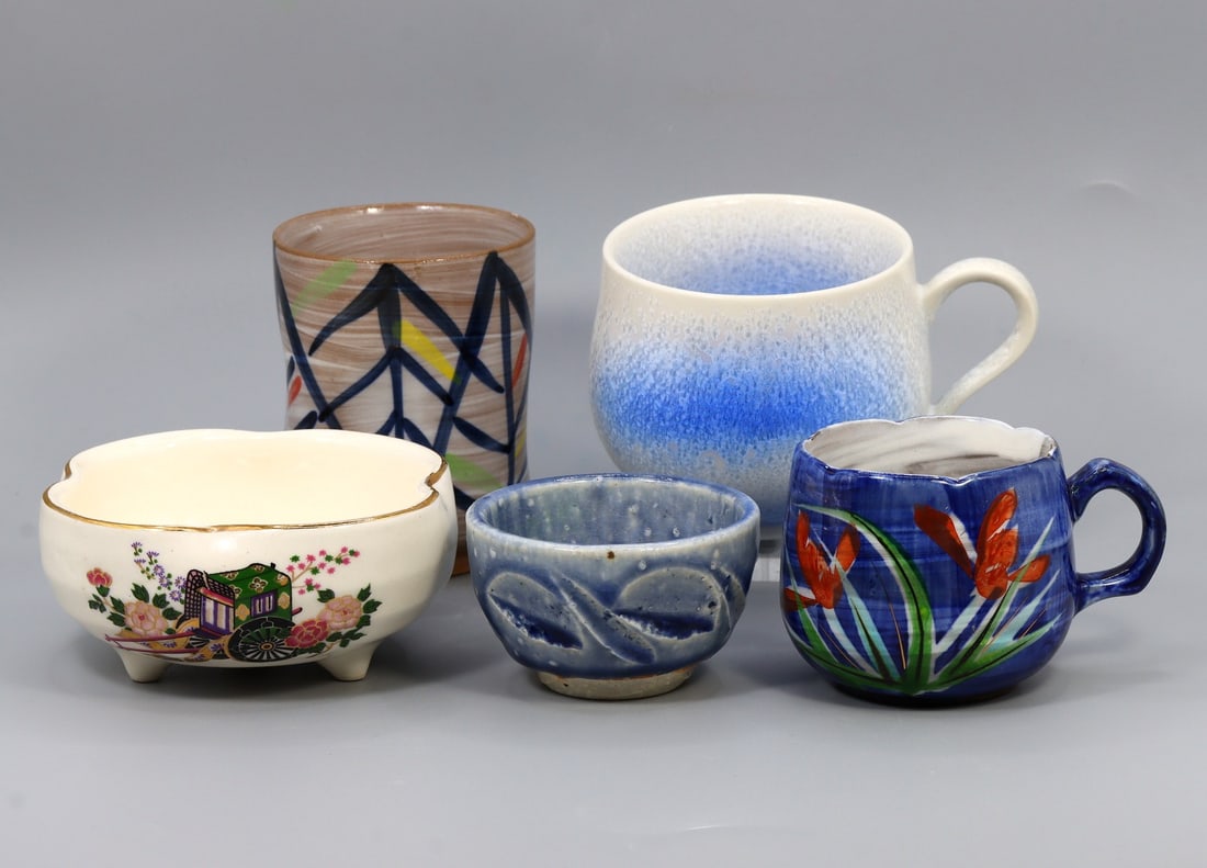 Group of 5 Collection of Japanese Artistic Signed Ceramic Pottery Cup Pottery Art (1 of 5)