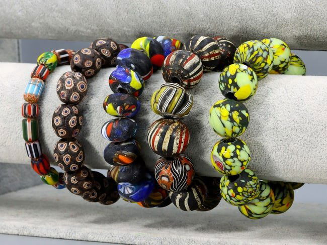 Five Strands of Art Deco Millefiori Art Glass Bead Bracelets (1 of 2)