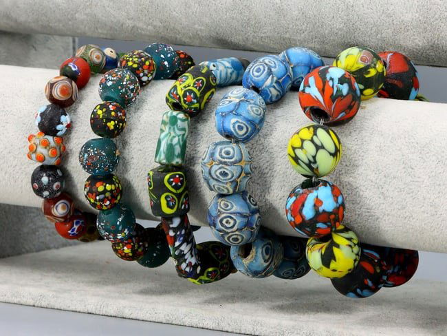 Five Strands of Art Deco Millefiori Art Glass Bead Bracelets (1 of 2)