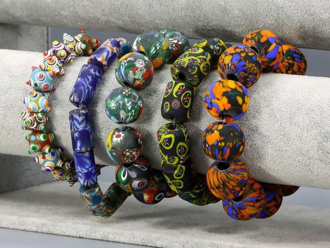 Five Strands of Art Deco Millefiori Art Glass Bead Bracelets (1 of 2)