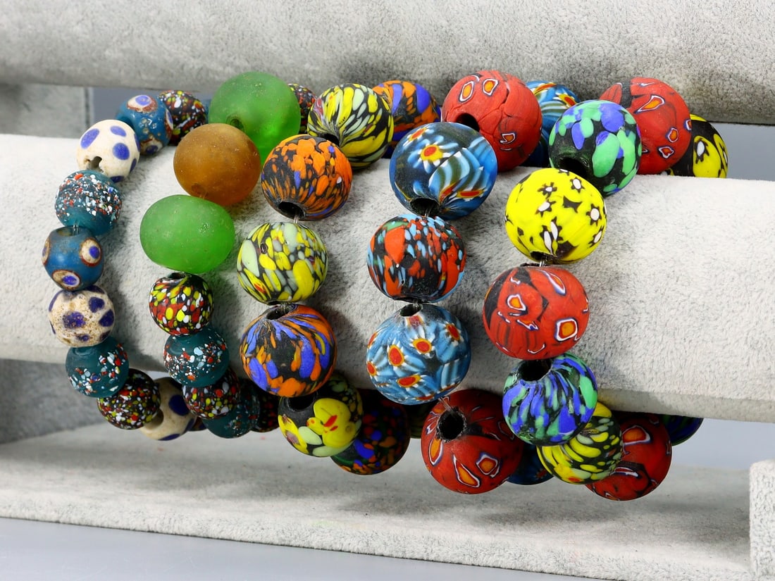 Five Strands of Art Deco Millefiori Art Glass Bead Bracelets (1 of 2)