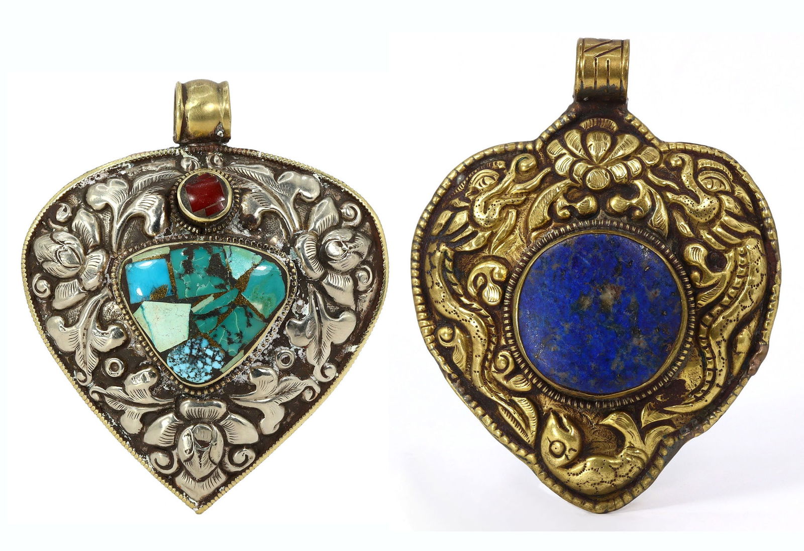 Vintage Himalayan Tibetan Bohemian Turquoise Stone Inlaid Silver Locket Pendant (1 of 3)