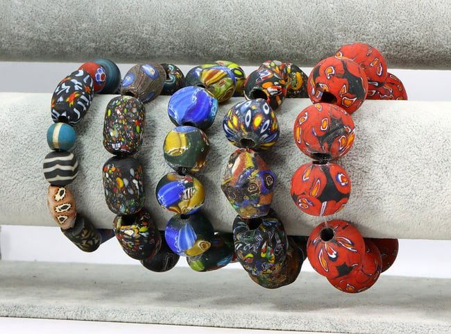Five Strands of Art Deco Millefiori Art Glass Bead Bracelets (1 of 2)