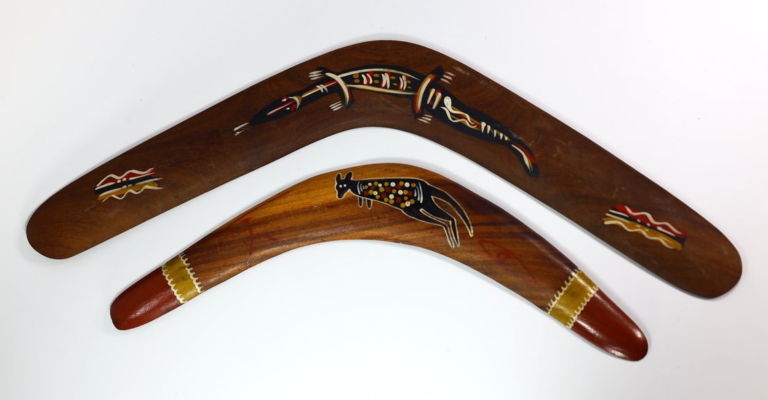 2 Vintage Australian Hand Crafted and Hand Painted Made Throwing Boomerangs (1 of 3)