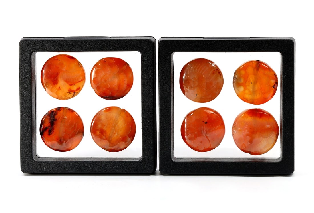 Set of 2 Neoclassical Period Ancient Roman Carnelian Stamp Seal: 2cm Weight: 101 grams (Before Packing) A bargain hunter's, fixer-upper's, and pack-rat's dream come true! Our Ten2Go "warehouse" style auction presents over thousand lots in a fast-paced old-style auc