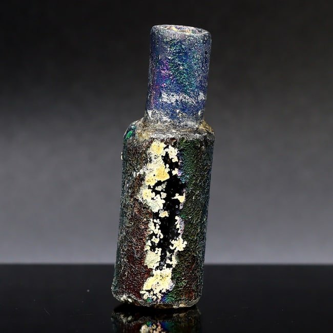 2.5" Inches Ancient Western Asiatic Roman Glass Unguentarium Flask Vessel Art Antique: 6.5x2cm Weight: 43 grams