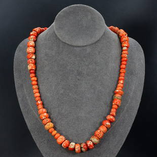 Vintage Himalayan Tibetan Red Coral Beads Necklace: 22" Inches Weight: 74.2 grams