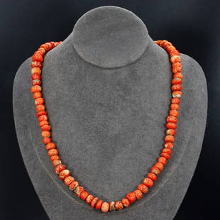 Vintage Himalayan Tibetan Red Coral Beads Necklace: 21" Inches Weight: 54 grams