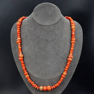 Vintage Himalayan Tibetan Red Coral Beads Necklace: 13" Inches Weight: 57.4 grams