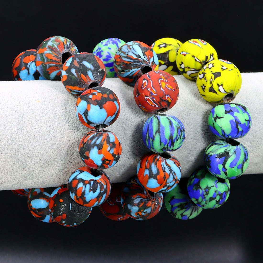 Three Strands of Art Deco Millefiori Art Glass Bead Bracelets: 8"inches Weight: 374 grams