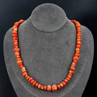 Vintage Himalayan Tibetan Red Coral Beads Necklace: 20"inches Weight: 51 grams