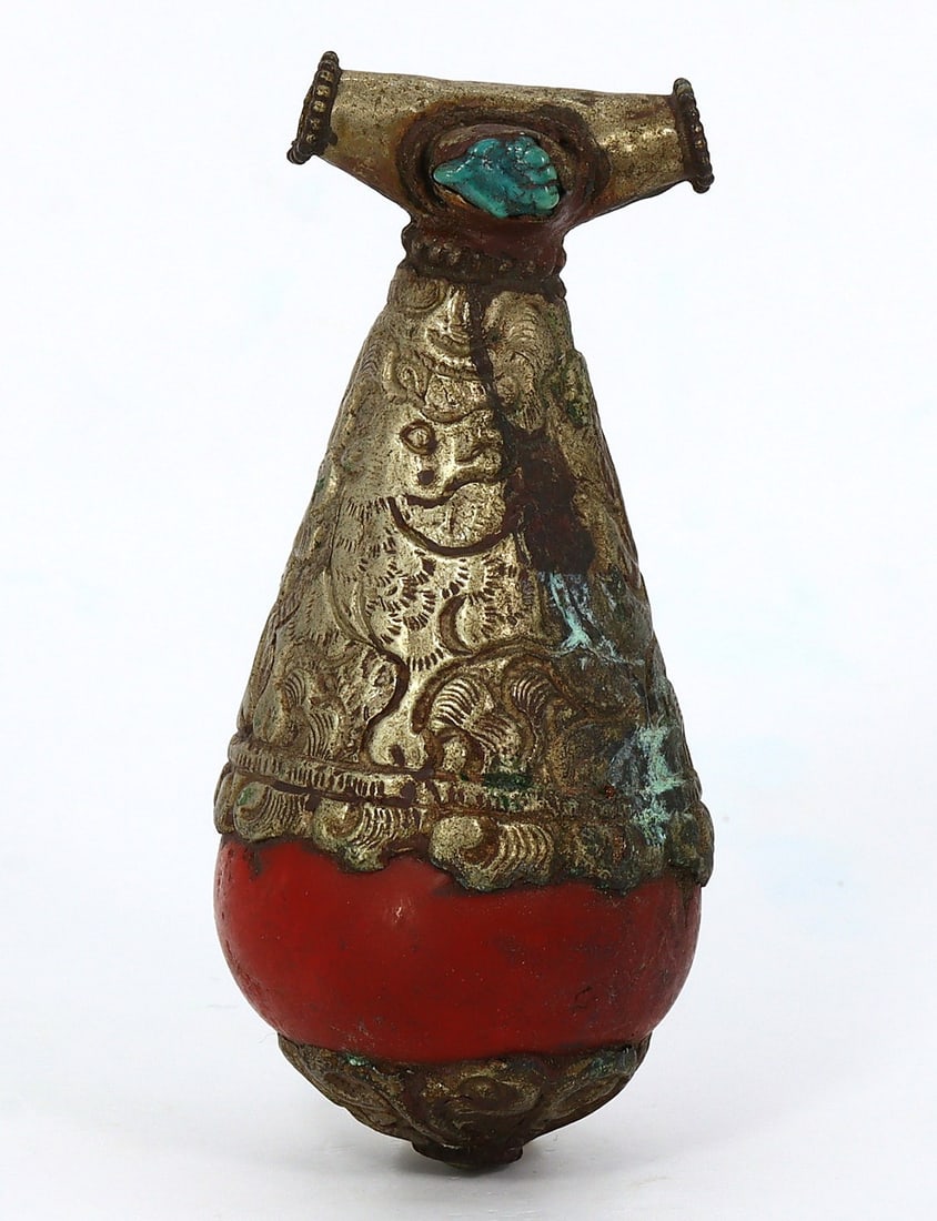 Vintage Tibetan Blue Turquoise & Red Coral Stone Tribal Silver Pendant Locket: 7.5x3.5Cm Weight: 43 grams